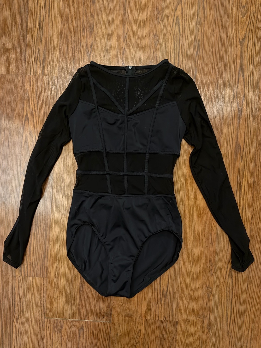 Weissman Black Long Sleeve Mesh leotard Bodysuit